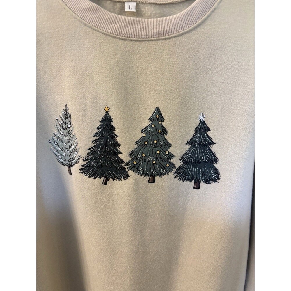 Women’s Winter Tree Design Sweatshirt  Tan  Size L - Picture 4 of 7